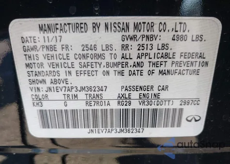 2018 Infiniti Q50 3.0T Luxe из США, поврежденный, VIN JN1EV7AP3JM362347